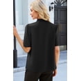 thumbnail image 6 of SHEWIN Blouses for Women Dressy Casual Short Sleeve V Neck Button Down Shirts Pleated Summer Business Office Work Tops, 6 of 9