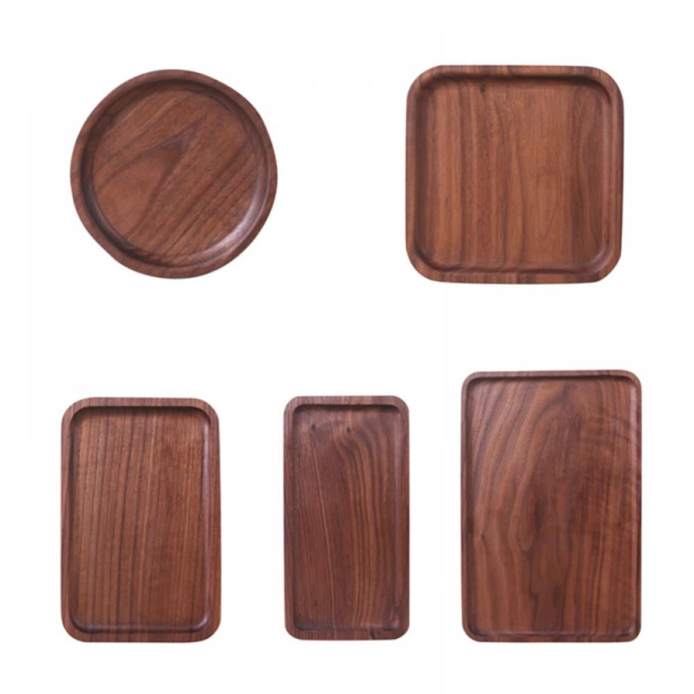 Classic Round Wooden Plate Wood Serving Tray Tea Food Server Dishes Plates 