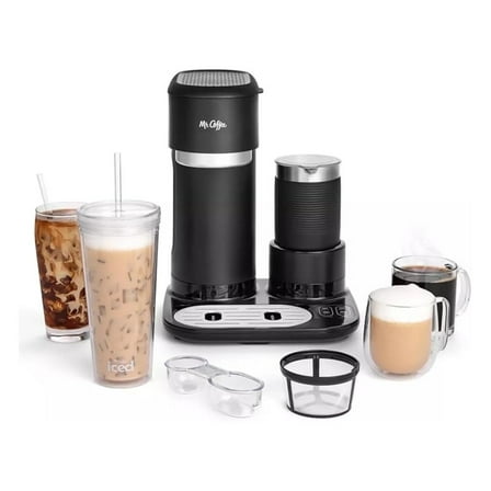 4-in-1 Single-Serve Latte, Iced, and Hot Coffee Maker with Milk Frother and Black