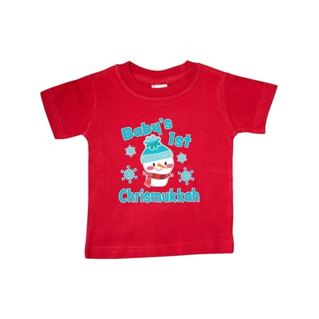 

Inktastic Baby s 1st Chrismukkah with Cute Snowman and Snowflakes Gift Baby Boy or Baby Girl T-Shirt