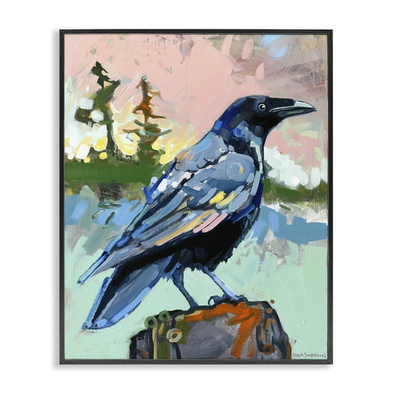 Stupell Industries Modern Crow Portrait Birds Painting Black Framed Art Print Wall Art, 11 x 14