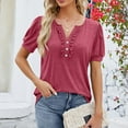 thumbnail image 3 of Fesfesfes Girls Crop Top Fashion Casual Women's Solid Short Sleeve Round-neck Fold Button T-shrit Top Blouse Winter Tops for Women 2XL(US:12), 3 of 7