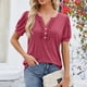 thumbnail image 5 of Camisetas de Manga Corta para las Mujeres Cuello Redondo Sólido Fuera Del Hombro Botón Superior, Camiseta Casual de Poliéster para el Uso Diario, Fiesta Y Primavera, 5 of 6