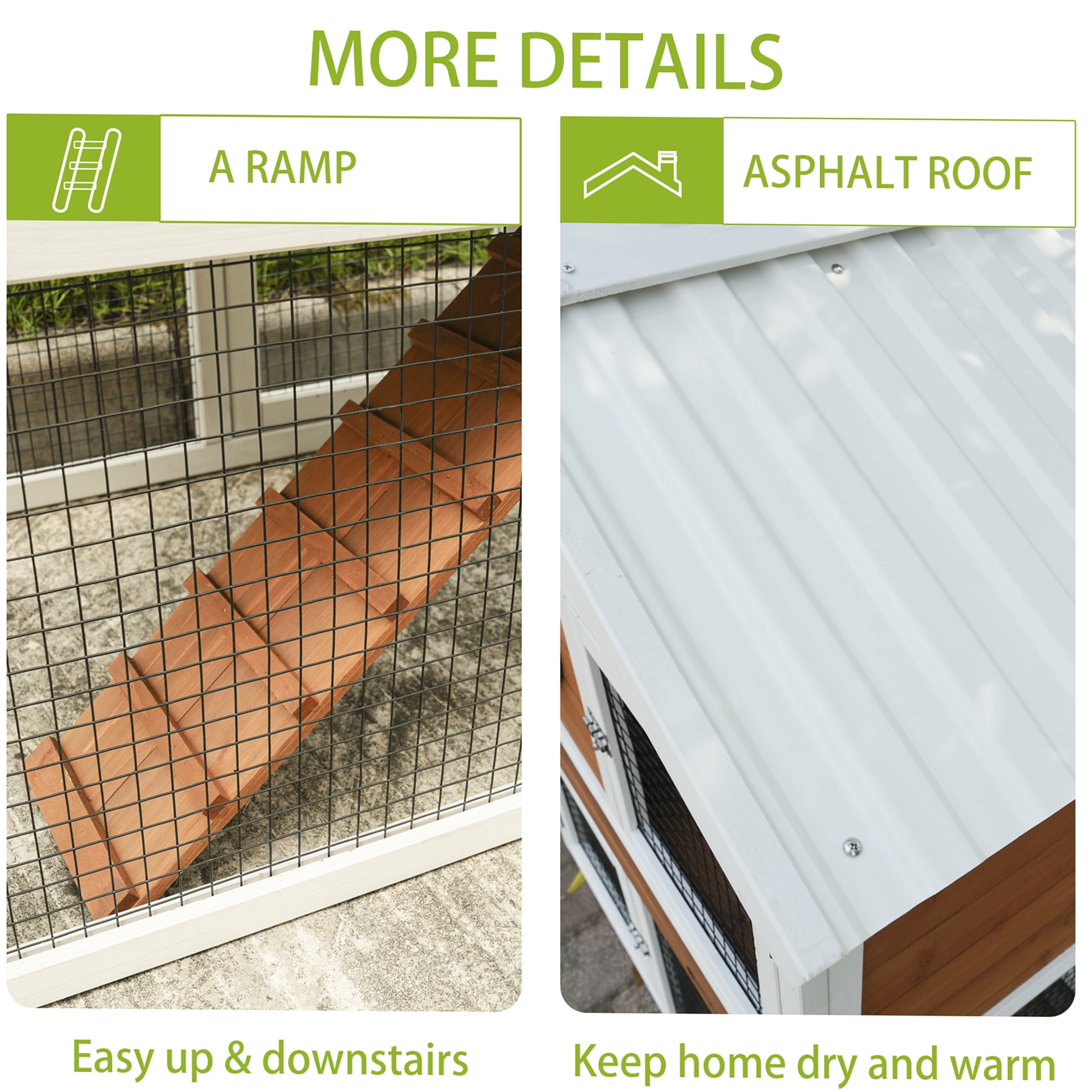 JERFIT Outdoor Rabbit Hutch with Waterproof Roof, 2-Tier Wooden Bunny Cage with Pull-Out Tray & Ramp for Rabbits, Guinea Pigs, Small Animals