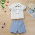 thumbnail image 3 of FYMNSI 2T Boy Clothes Peter Pan Collar Shirt and Shorts Set Summer 2-Piece Toddler Boys Short Outfits Blue, 3 of 6