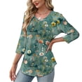 thumbnail image 5 of Womens Crew Neck Shirts 3/4 Sleeve Blouses Tunics Top Floral Printed Shirts Fashion 2026 Basic Tops Going Out Outfits Y2K Clothes, 5 of 7