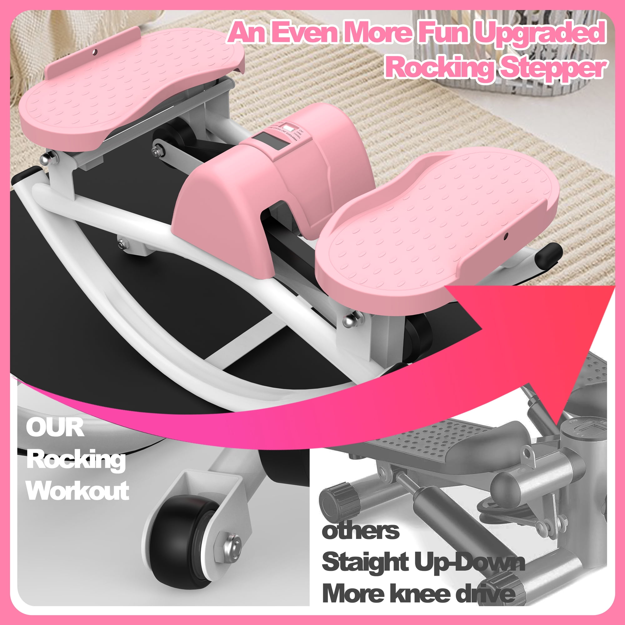 Fahuac Lateral Stepper Machine for Exercise-Rocking Stepper Machine with Resistance Bands & Anti-Slip Mat and LCD Monitor, Professional Stair Stepper for Home Workout