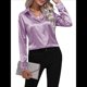 thumbnail image 3 of Blusas de Satén para Mujer, Informales, de Larga, con Botones, Elegantes, para Trabajo y Negocios Púrpura M, 3 of 9