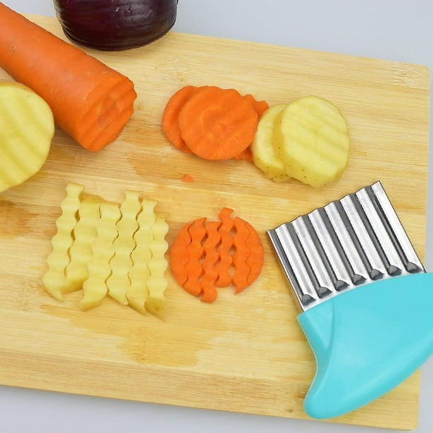Astilladora de patatas de acero inoxidable con cuchilla ondulada, cortadora de patatas fritas, cortadora arrugada, picadora de verduras (4 uds)