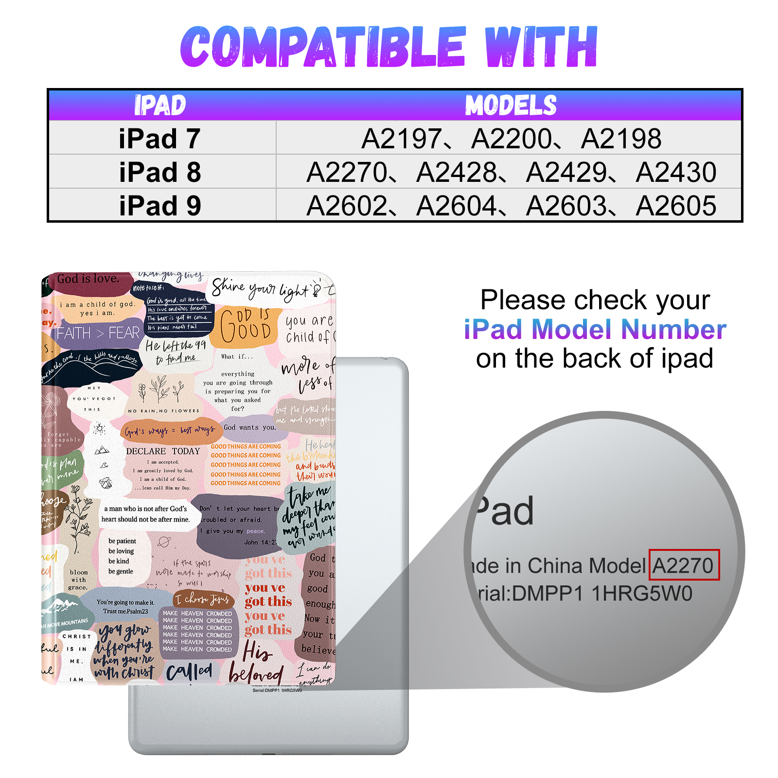 Gemfits Case for iPad 7/8/9 - Flexible Soft TPU Stand Back Cover with Pencil Holder, Auto Sleep/Wake, Active_Text