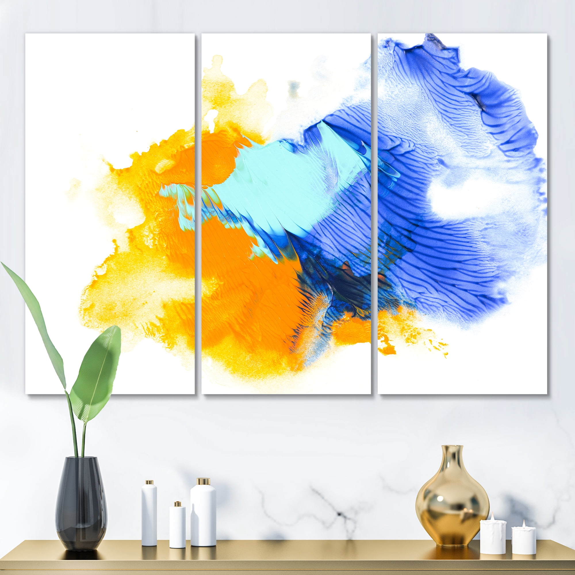 Designart ' Abstract Orange and Blue Clouds ' Modern Canvas Wall Art Print