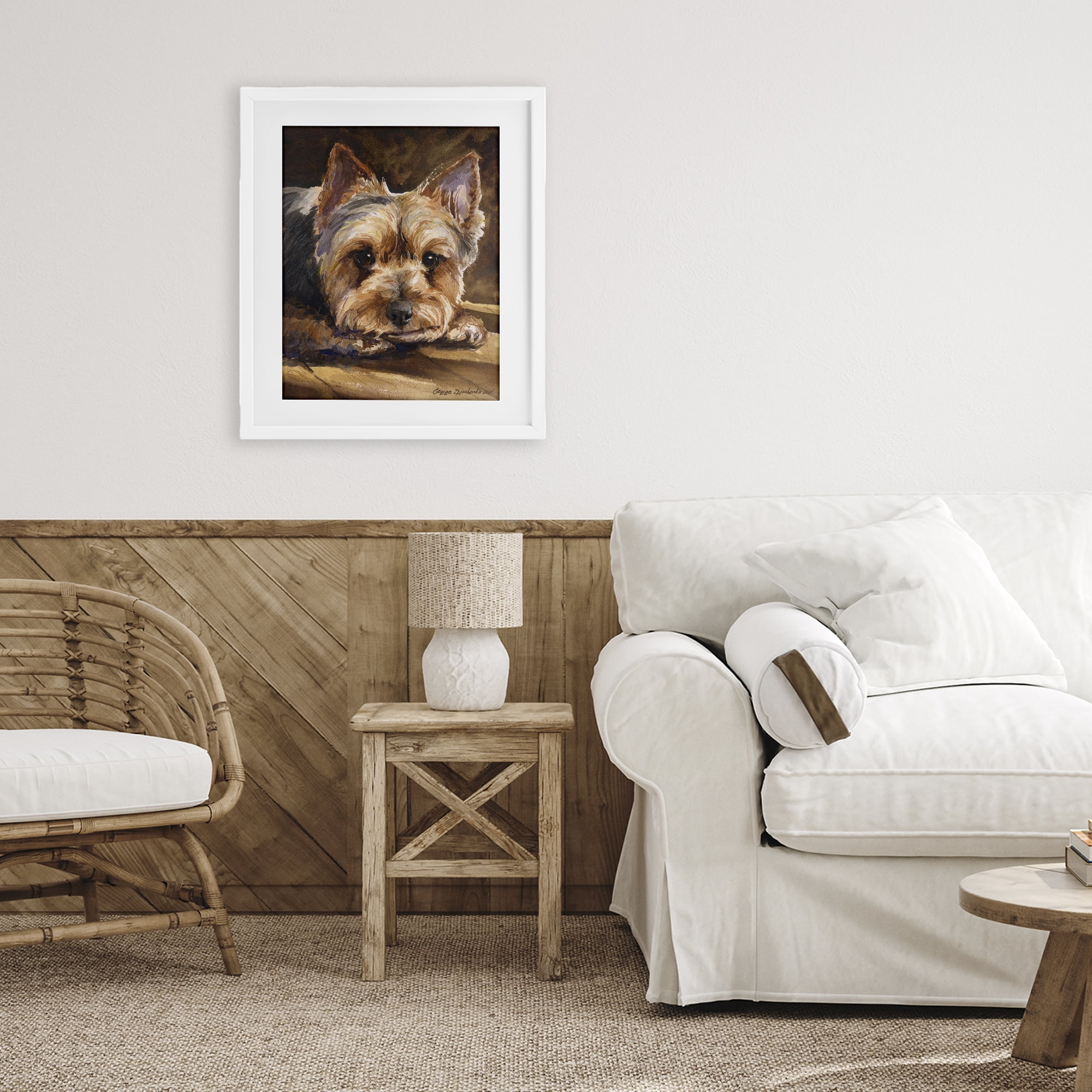 Stupell Industries Yorkshire Terrier Portrait White Framed Print Under Glass, design by George Dyachenko