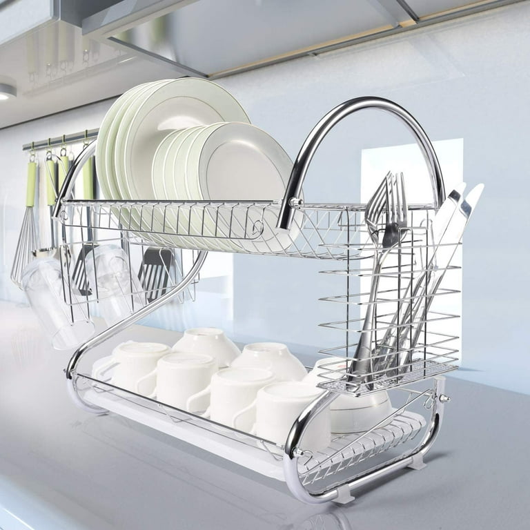 Dish Drying Rack, Double Layer Dish Rack For Kitchen Counter, Rust