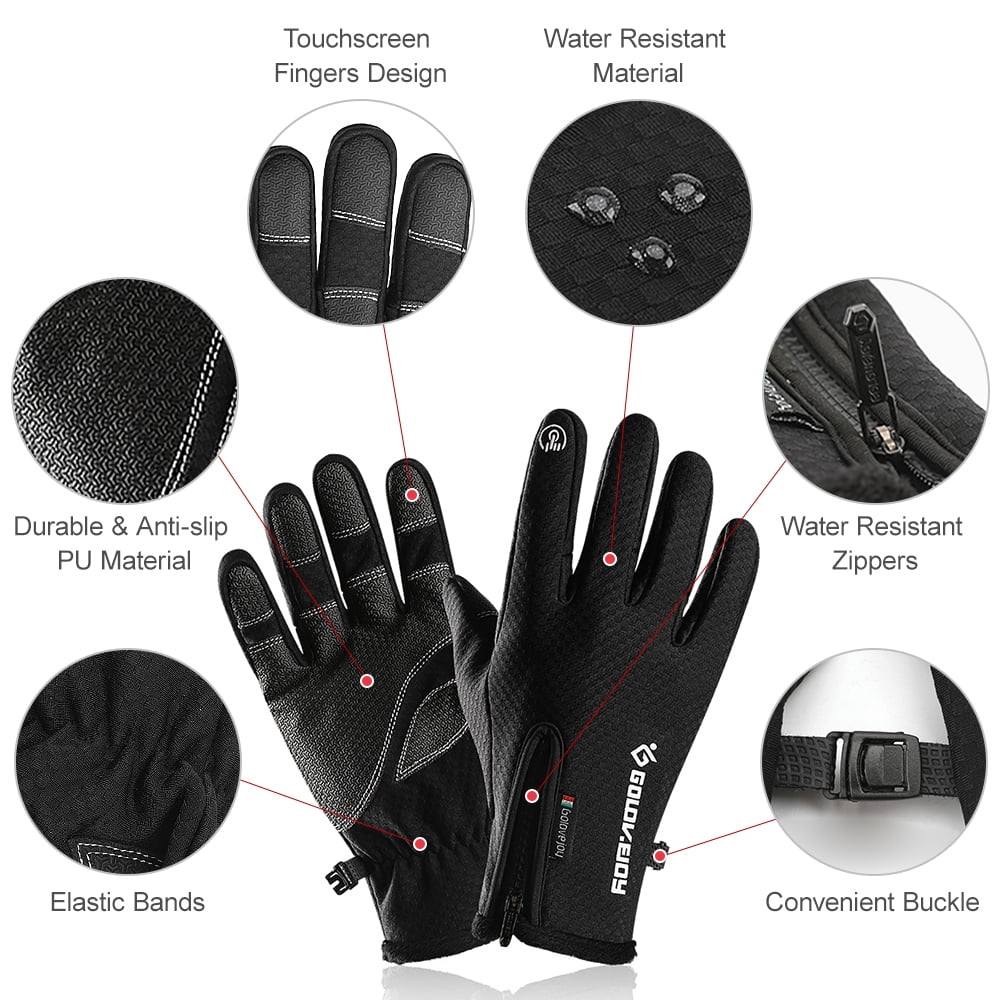 Men/'s Outdoor Winter Ski Warm PU Leather Gloves Touch Screen Driving Cycling