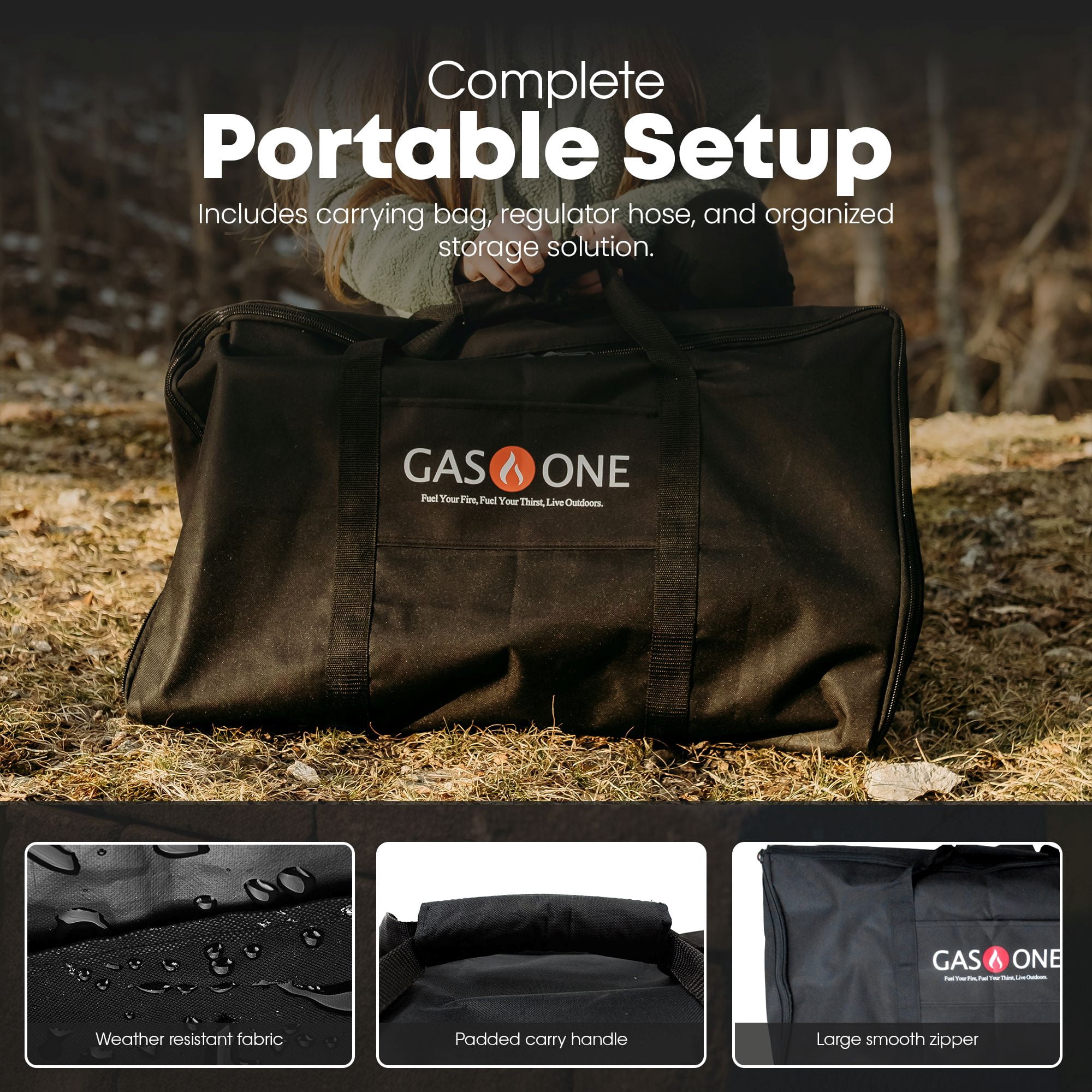 GasOne Double Propane Burner with Carry Bag Adjustable Height 4-Tier Removable Legs for Outdoor Cooking – High Pressure PSI Regulator Camping Accessories Camp Stove – Cast Iron Portable Stove Top