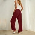 thumbnail image 5 of VEKDONE Drawstring Straight Trousers for Women Elastic High Waisted Wide Leg Pant with Pockets Summer Casual Loose Fit Long Pants Lounge Slacks Wine XL, 5 of 6