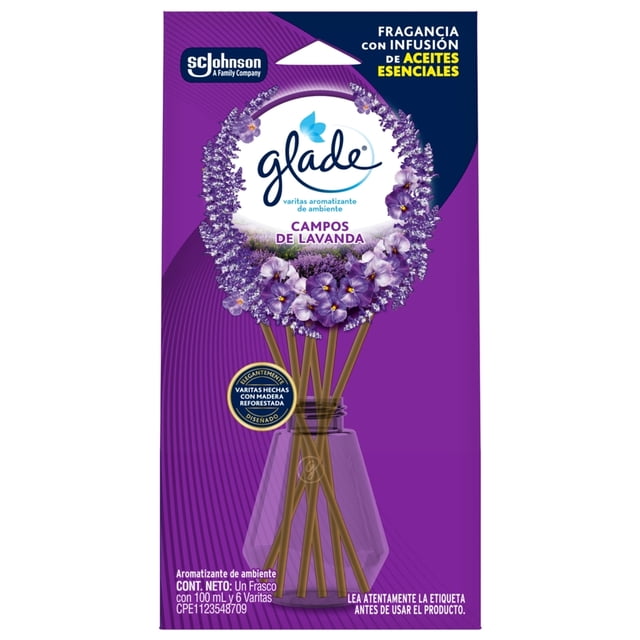 Varitas Aromatizantes Glade Campos de Lavanda 100 ml Frasco y 6 Varitas