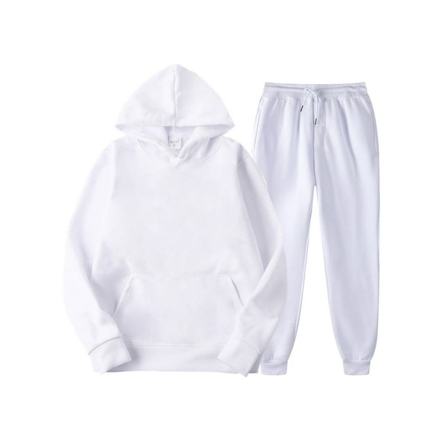 MAWCLOS Ensemble de Survêtement à Capuche 2 Pcs pour Hommes, Sweat à Manches Longues et Pantalon de Jogging, Blanc TG