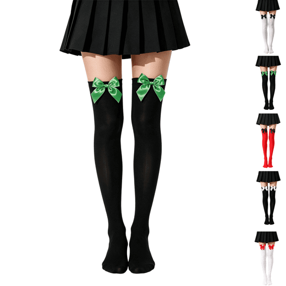 HAJWOH Women's Satin Knee High Socks with Bow Stockings Thigh High Socks