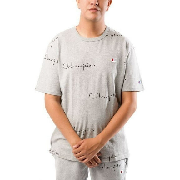 Champion Men's Heritage AOP Short Sleeve Tee Script Dropshadow Oxford Gray-Large