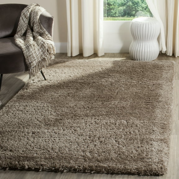 SAFAVIEH Indie Balfour Solid Polyester Shag Area Rug, Mushroom, 4' x 6'