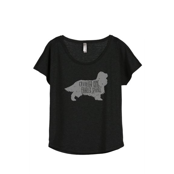 Thread Tank Cavalier King Charles Spaniel Dog Silhouette Women's Relaxed Slouchy Dolman T-Shirt Tee Heather Black 2X-Large