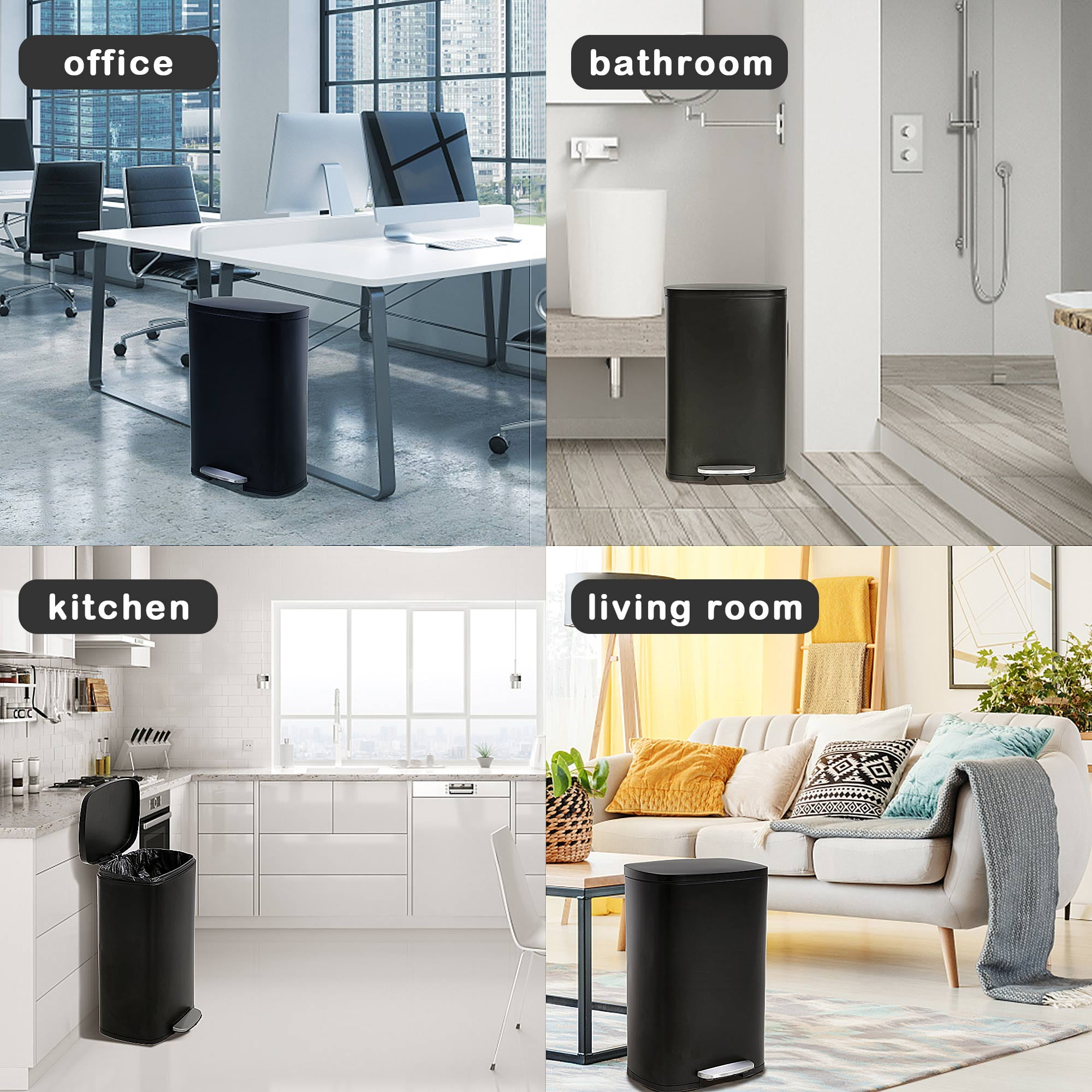 CL.HPAHKL 13 Gallon (50L)Trash Can ,Kitchen Trash Can, Stainless Steel with Lid, Foot Pedal and Inner Bucket, Fingerprint-Resistant Soft Close Lid Garbage Can, Pedal Rubbish Bin for Home Office