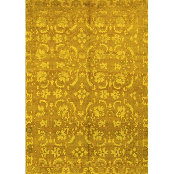 Ahgly Company Machine Washable Indoor Rectangle Abstract Yellow Modern Area Rugs, 8' x 10'