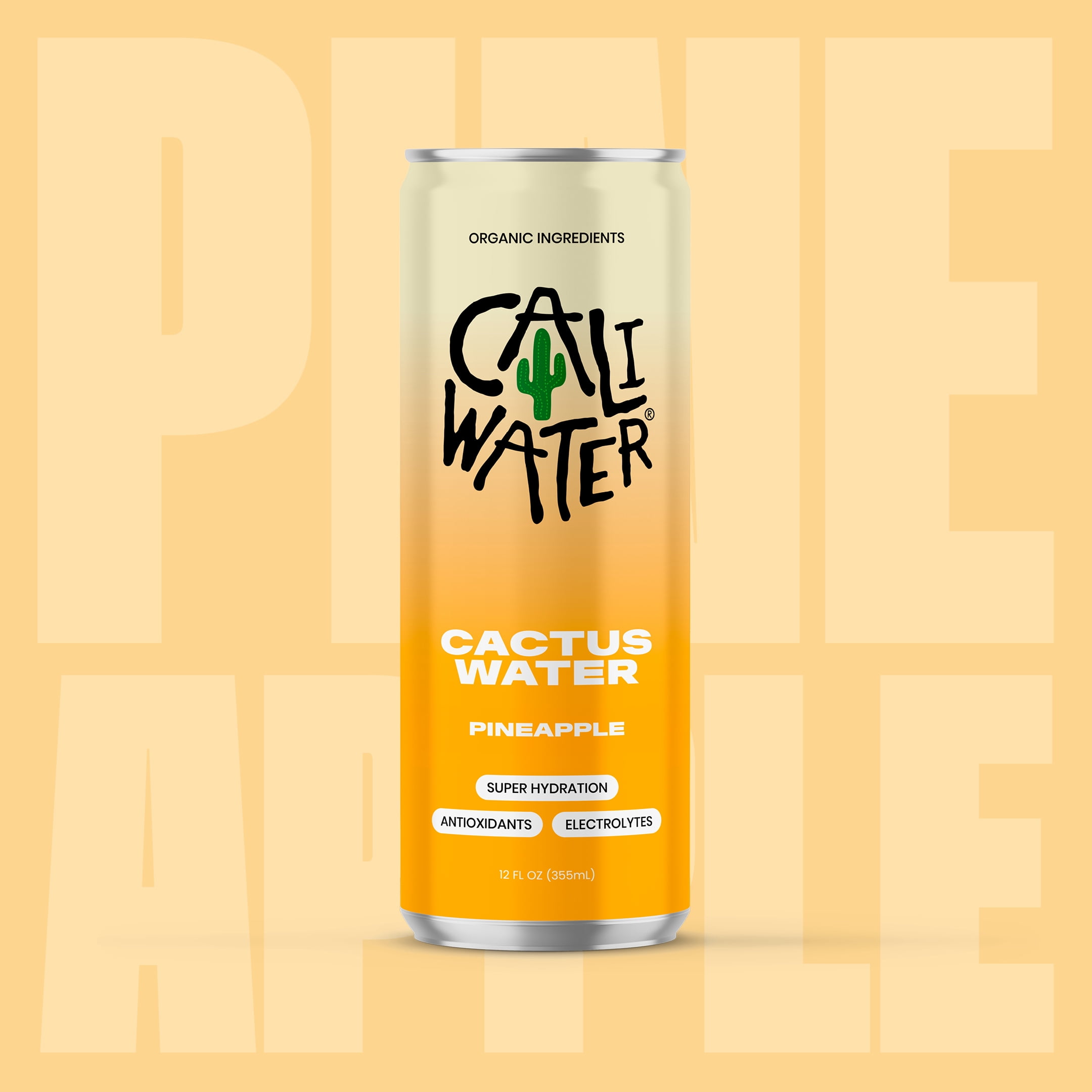 (12 pack) Caliwater Organic Cactus Water, Pineapple, Single Can, Coconut Water Alternative, 12 fl oz, Crisp
