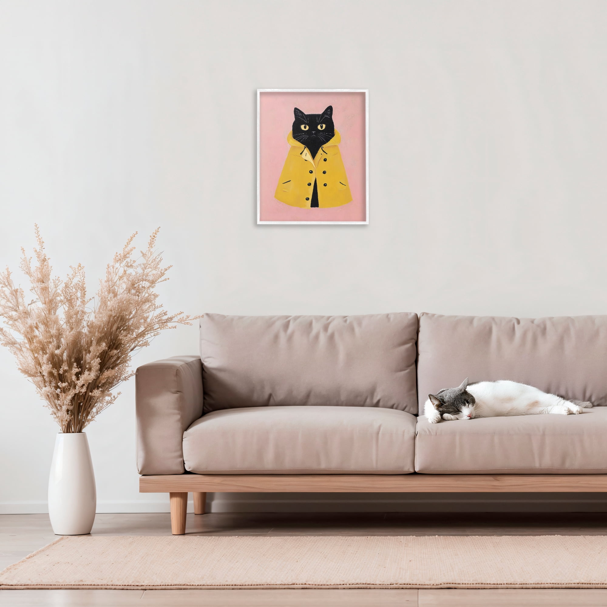 Stupell Industries Black Cat in Yellow Raincoat White Framed Giclee Art, design by The Prints Vibe