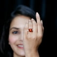 thumbnail image 5 of Rosec Jewels Lab Grown Orange Sapphire Solitaire Ring with Moissanite - 10 mm Cushion Cut, 18K Yellow Gold, US 9.50, 5 of 7