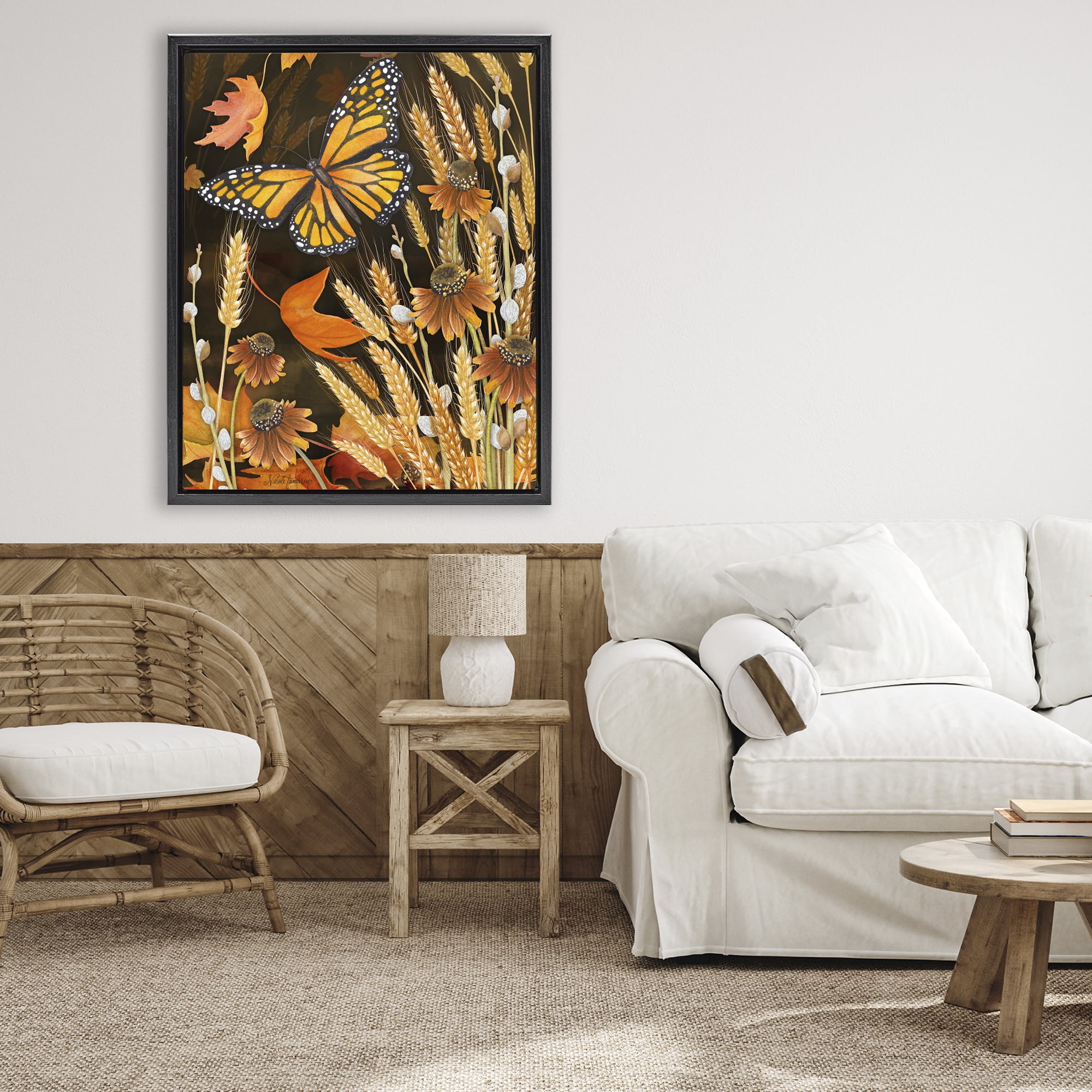 Stupell Industries Fall Motif Midnight Garden Black Framed Floater Canvas Wall Art, design by Nicole Tamarin
