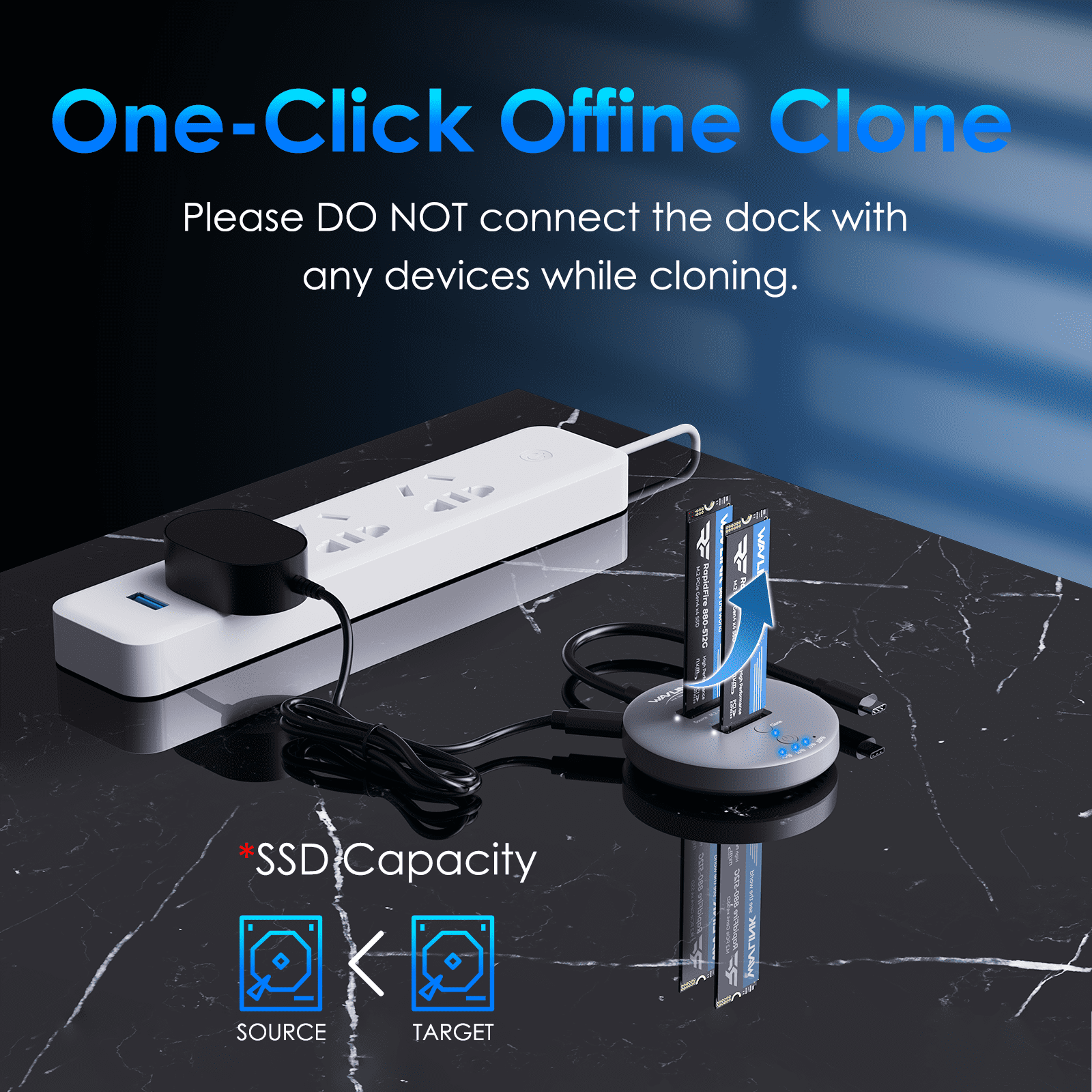 WAVLINK M.2 NVMe SSD Cloner Dock, 10Gbps Dual-Bay NVMe to USB-C/A Enclosure, Supports Offline Clone, UASP, Design for M-Key or M+B Key SSDs in Size 2230/2242/2260/2280/22110, SSD Not Include