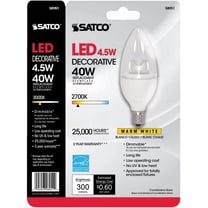 Satco S8951 LED B11 Light Bulbs 4.5W 120V 2700K E12 Candelabra Base Dimmable (12 Pack)