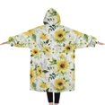 thumbnail image 2 of Oversized Wearable Blanket Hoodie,White Green Leaf Sunflower Pattern Sherpa Blanket Hoodie with Super Pockets,Super Warm Fuzzy Pullover for Women & Men, 2 of 6