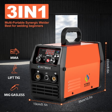 HITBOX 3in1 MIG Welder 110V 220V DC ARC LIFT T IG MIG Welding Machine W/Flux Core