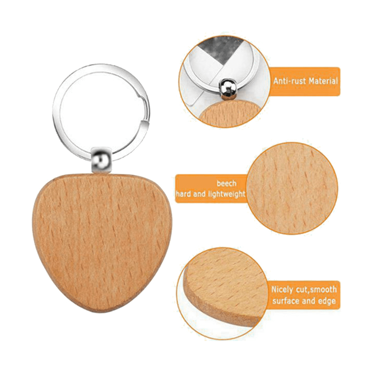 50Pcs Blank Wooden Heart-Shaped Key Chain DIY Wooden Keychain Tag Anti-Lost Wood Accessories Tags Can- DIY Gifts