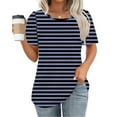 thumbnail image 2 of Womens Tops Striped Colorblock Tunic Shirts Summer Trendy Clothes Pleated Crewneck Short Sleeve Tee, 2 of 5