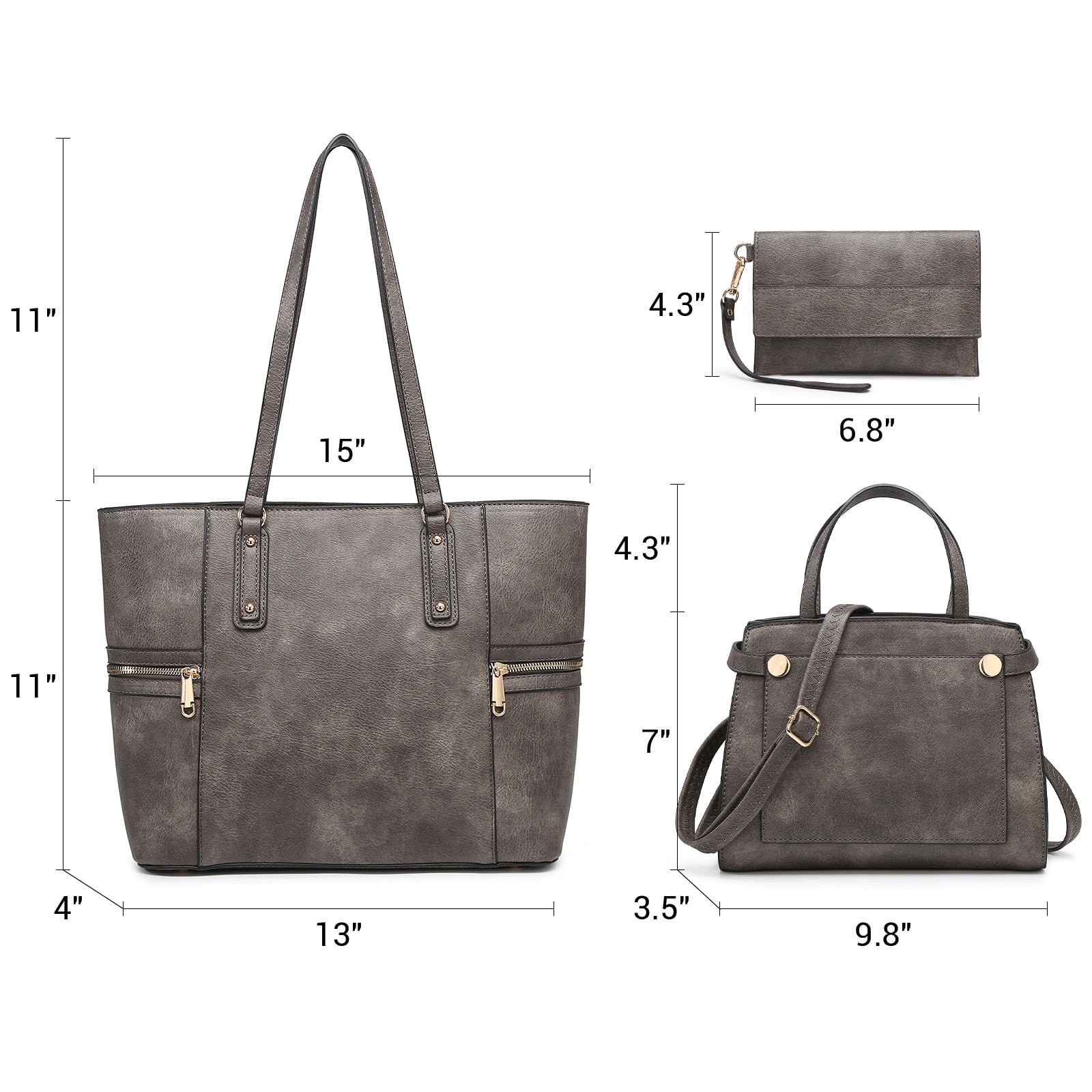 M Marco Women's Vegan Leather 3-Piece Handbag Set, Black