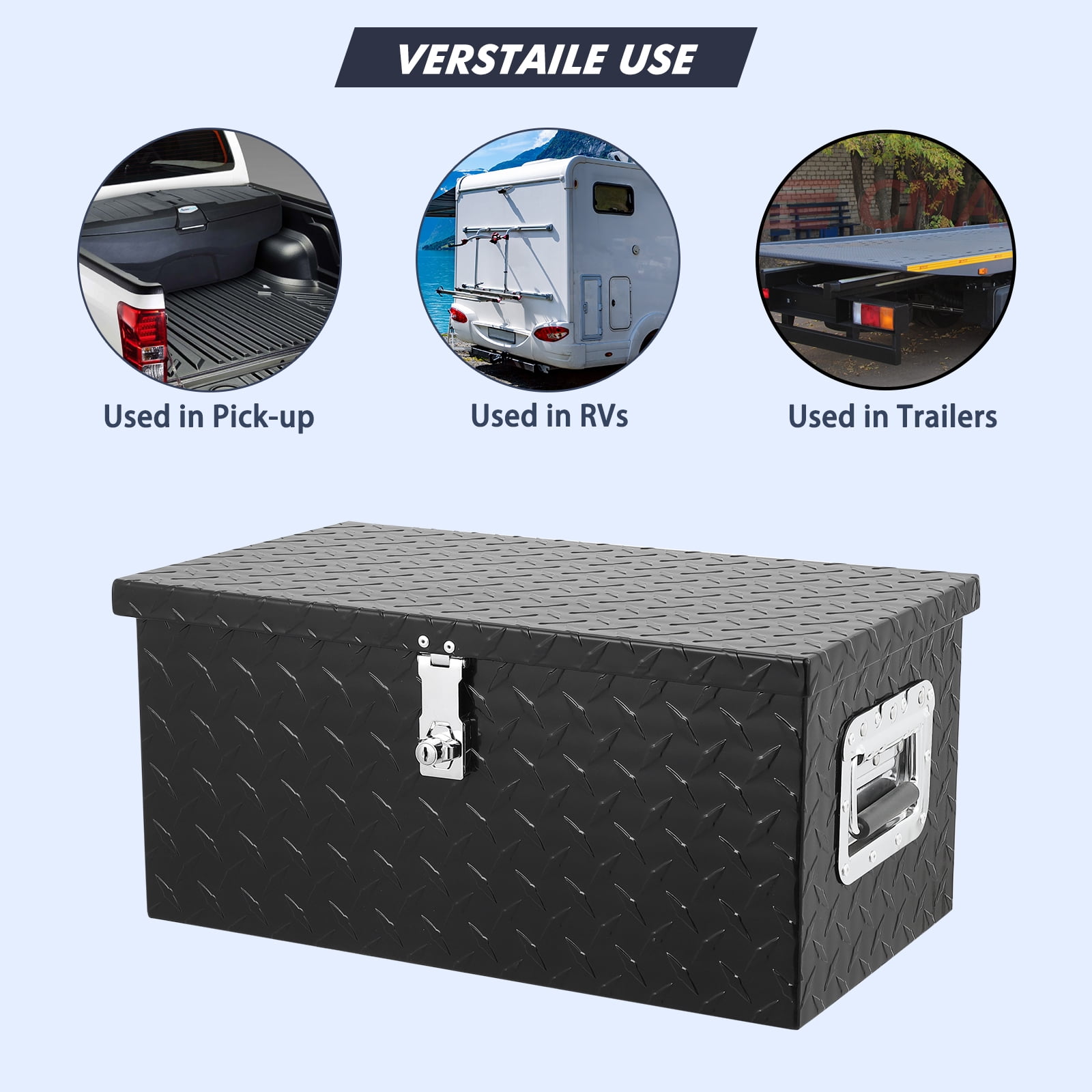 EastVita 20 Inch Aluminum Diamond Plate Tool Box with Lock & Keys - Waterproof Storage Organizer for Trucks, RVs, Trailers
