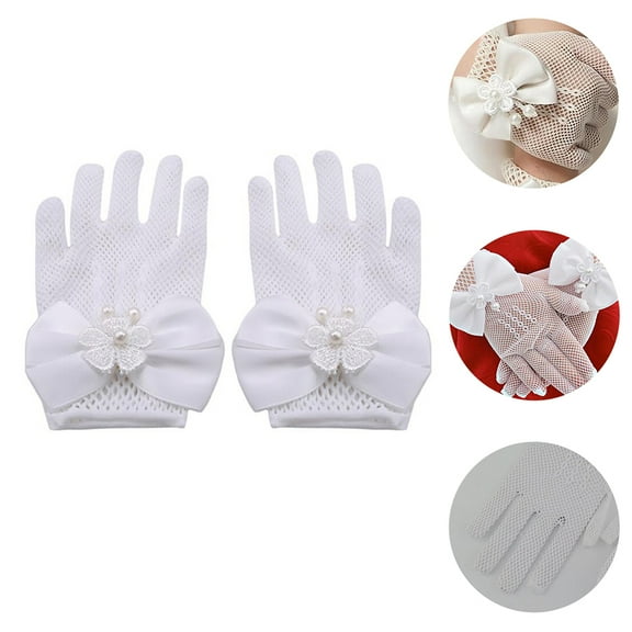 KAKOWELY 1 Pair Lace Gloves for Kids Design for Wedding and Theater Events in White