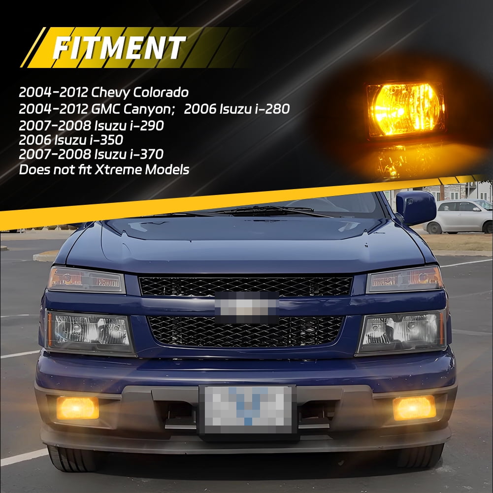 2PCS Amber Lens Front Bumper Fog Lights with  Amber LED For  2004 2005 2006 2007 2008 2009 2010 2011 2012 Chevy Colorado/GMC Canyon 2006 Isuzu i-280/i-350 2007-2008 Isuzu i-290/i-370