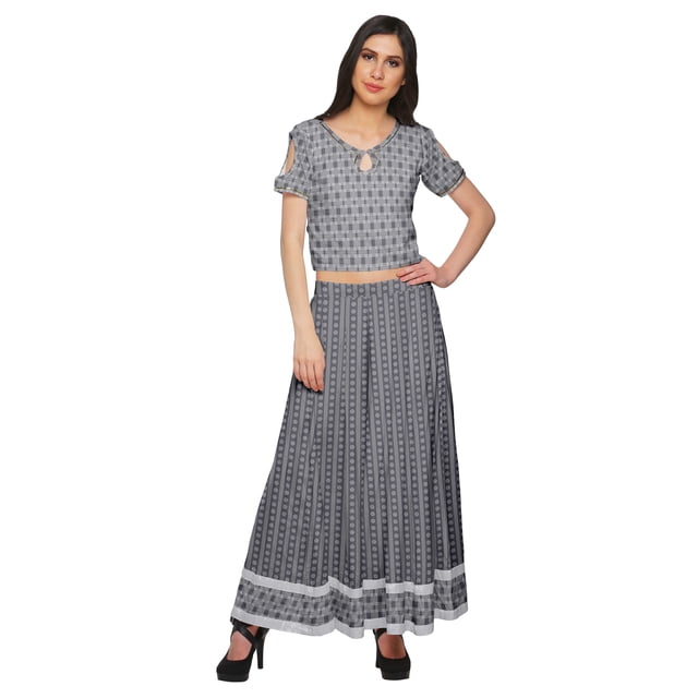 Moomaya Printed Cold Shoulder Keyhole Neck Crop Top And Palazzo Set Ethnic Wear