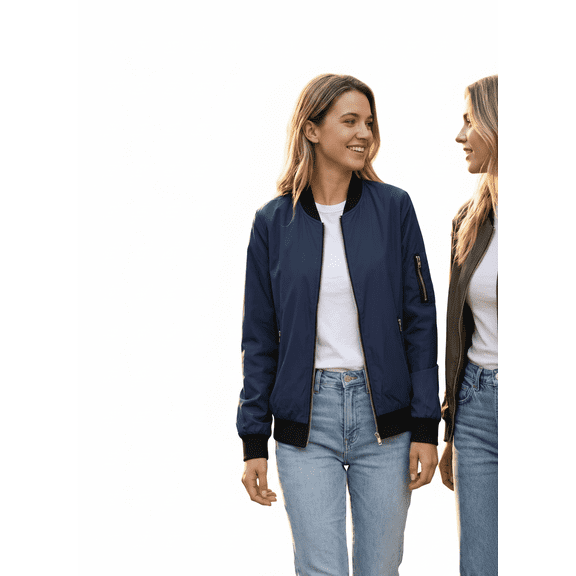 QSAWXQZ Women's Long Sleeve Zip up Bomber Jacket with Pockets Lightweight Mock Neck Casual Outerwear Coat L