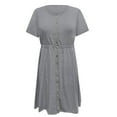 thumbnail image 4 of Bigersell Women's Dresses Women's Fashion Casual Comfortable Solid Short Sleeve Round Neck Button Knee Length Dress Female Casual Dresses Regular Sun Dress Dresses, Style 24614, Gray XL, 4 of 5