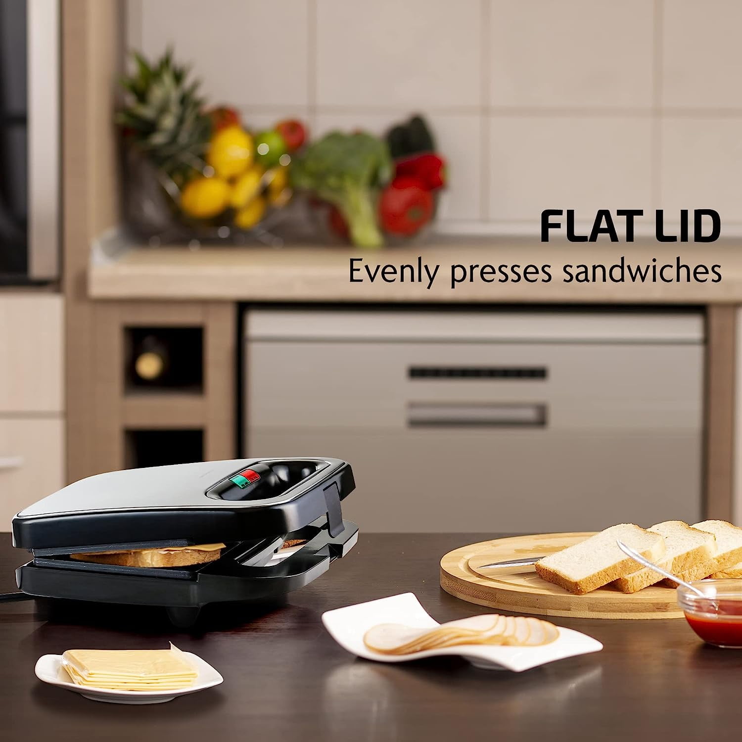 OVENTE Electric Sandwich Maker with Non-Stick Plates, Indicator 