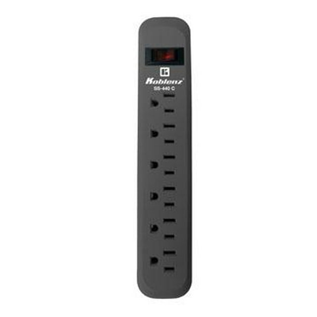 Supresor Multicontacto Koblenz Protección 440 Joules 6 Contactos Aterrizados Gris Oscuro SS-440 C