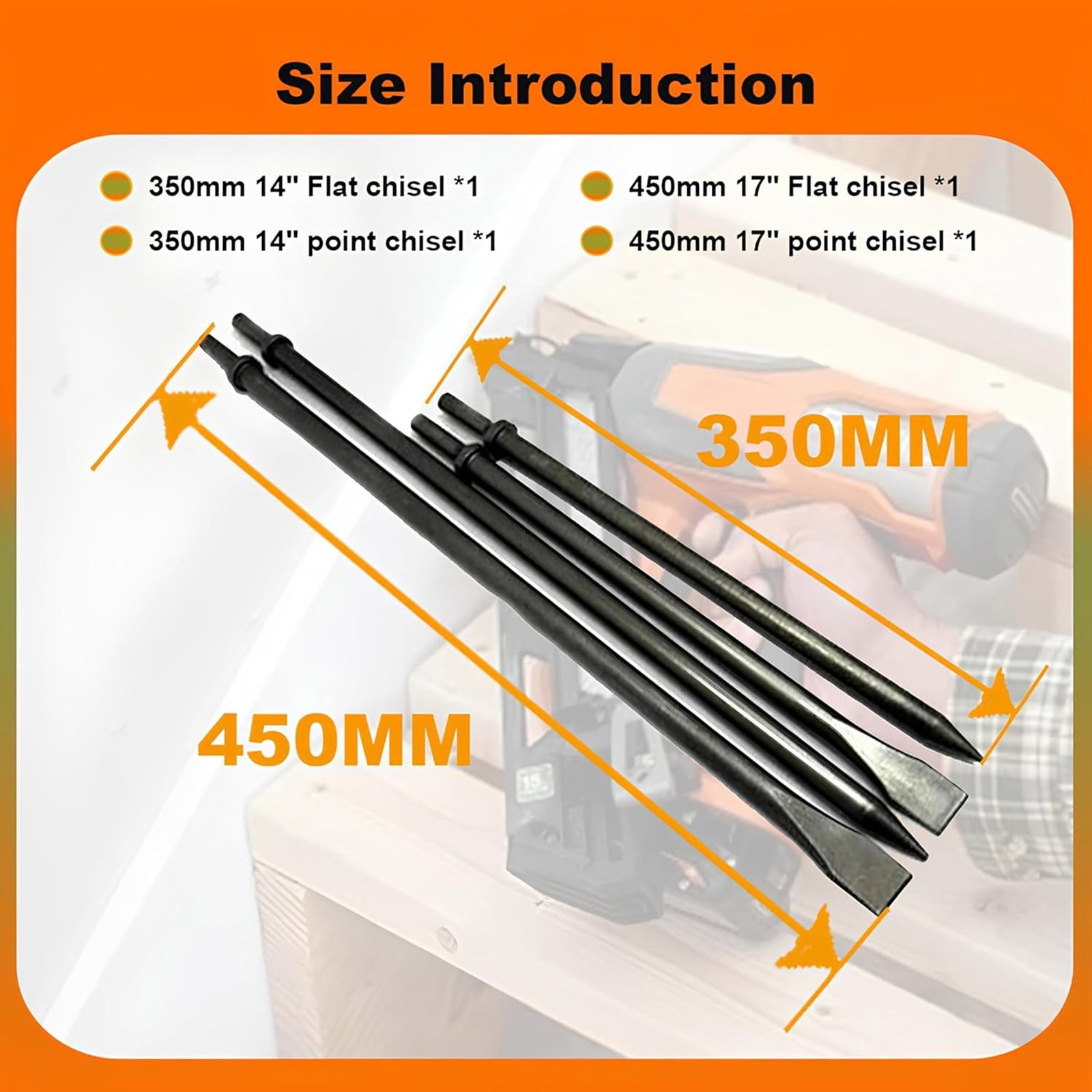 4Pcs Pneumatic Air Hammer Bit Solid Hard Steel Air Chisels Bit Pneumatic Impacts Head Set for Rusts Removal