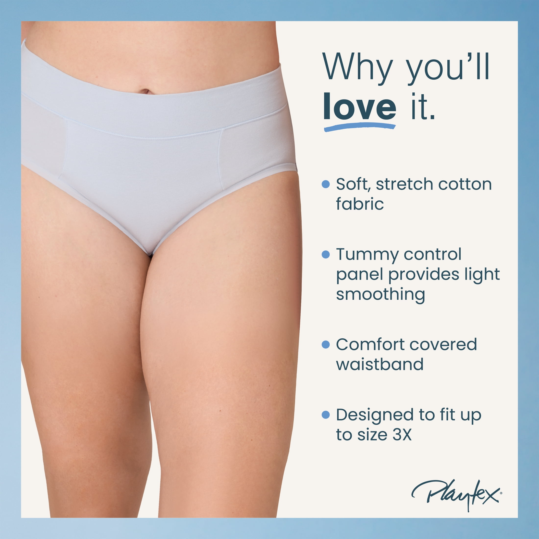 Playtex Women's Cotton Stretch Light Smoothing Underwear Brief, 3-Pack