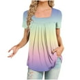 thumbnail image 1 of ameIAEA Square Neck Tops for Women Short Sleeve Summer Tunic Tops Color Block Ruffle Blouse, 1 of 4